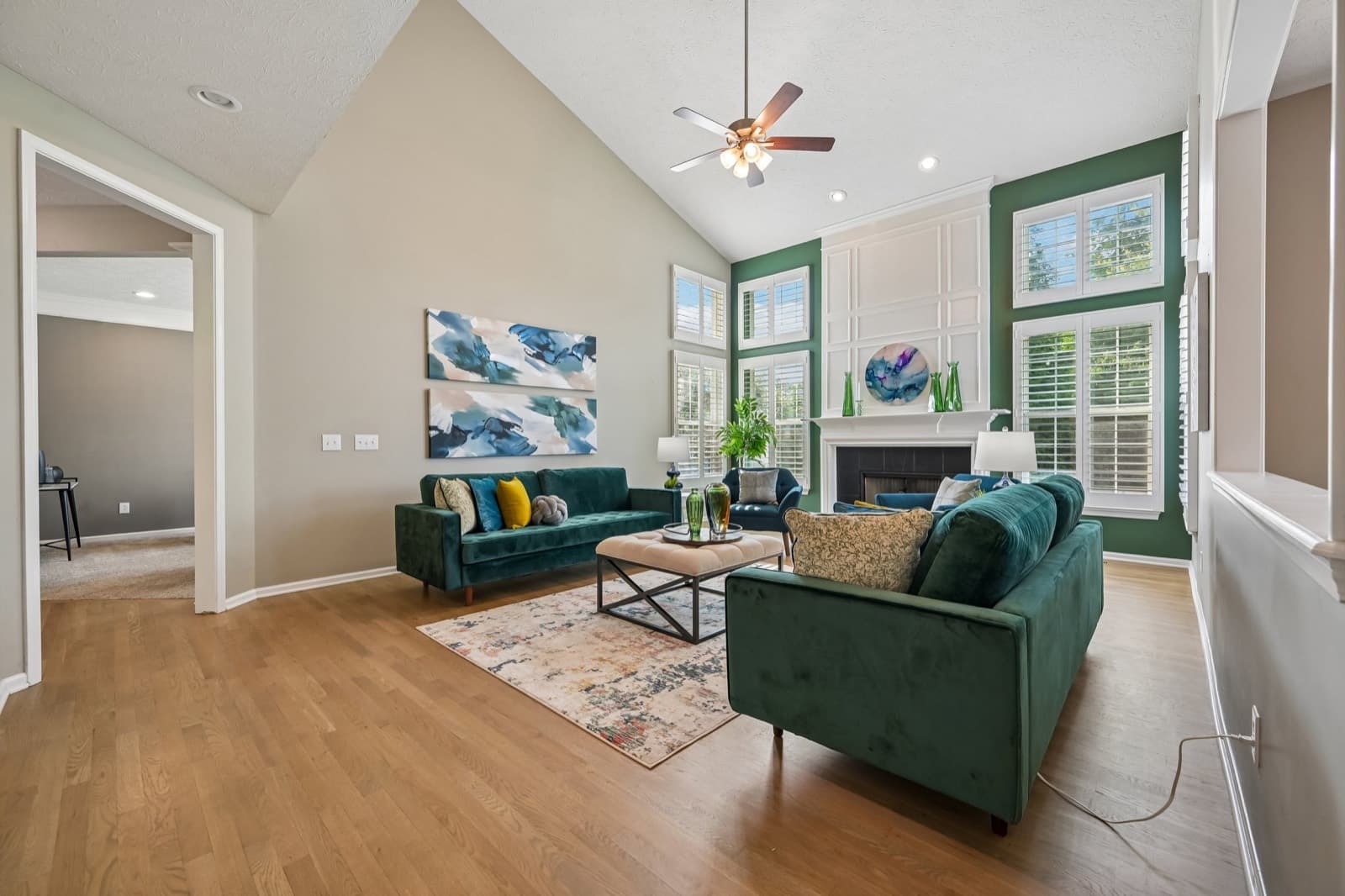 Vaulted family room with abundant natural light